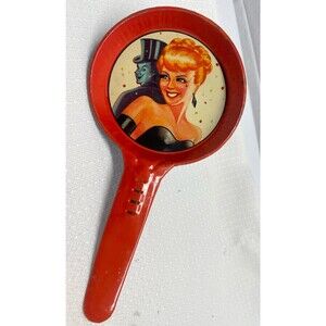 Vintage Celebration New Year Costume Party Tin Noisemaker Phantom Sexy Woman EUC